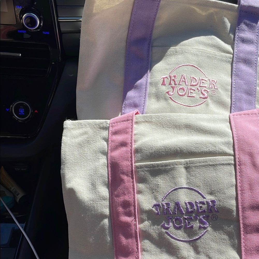 Trader Joe's Canvas Tote Bags pink and purple